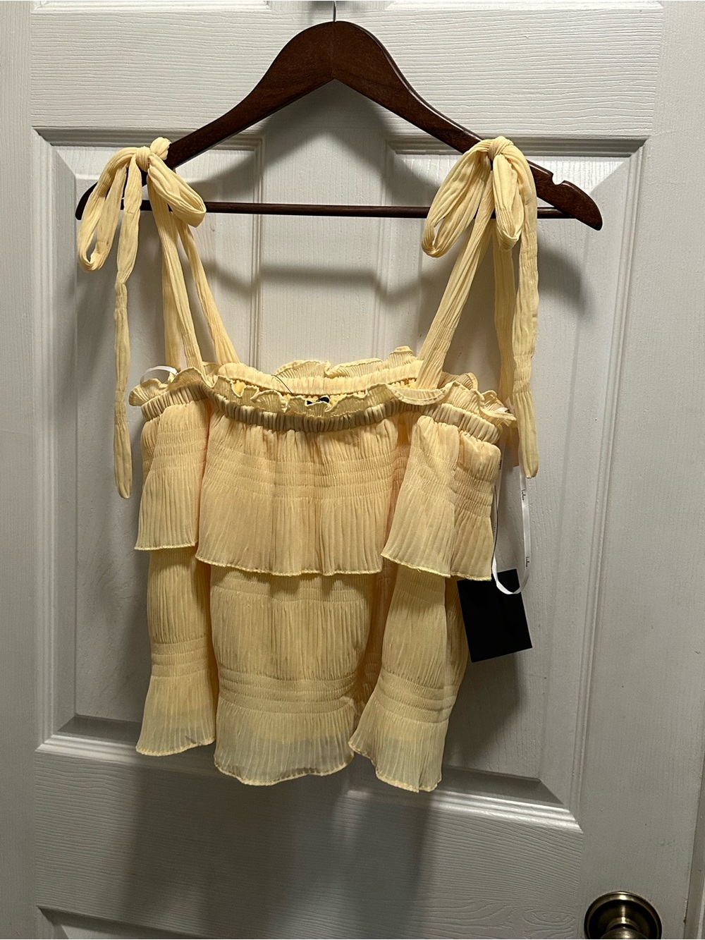 Lulu's Pale Yellow Ruffled Tie-Shoulder Camisole